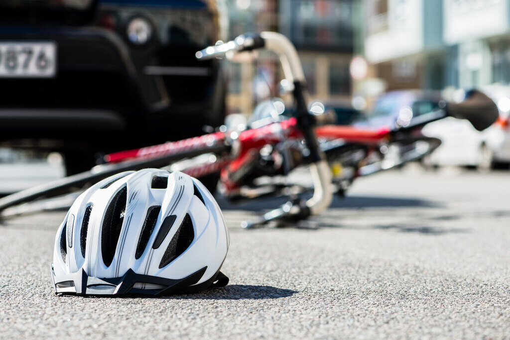 Scene after a bicycle accident on the road